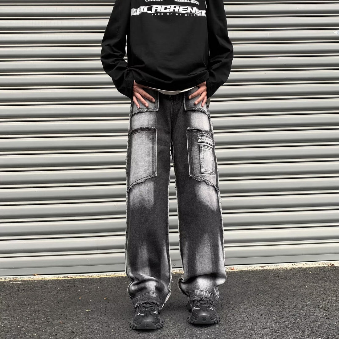 Cat Whiskers Raw Edge Patchwork Jeans - Celestialzstreetwear