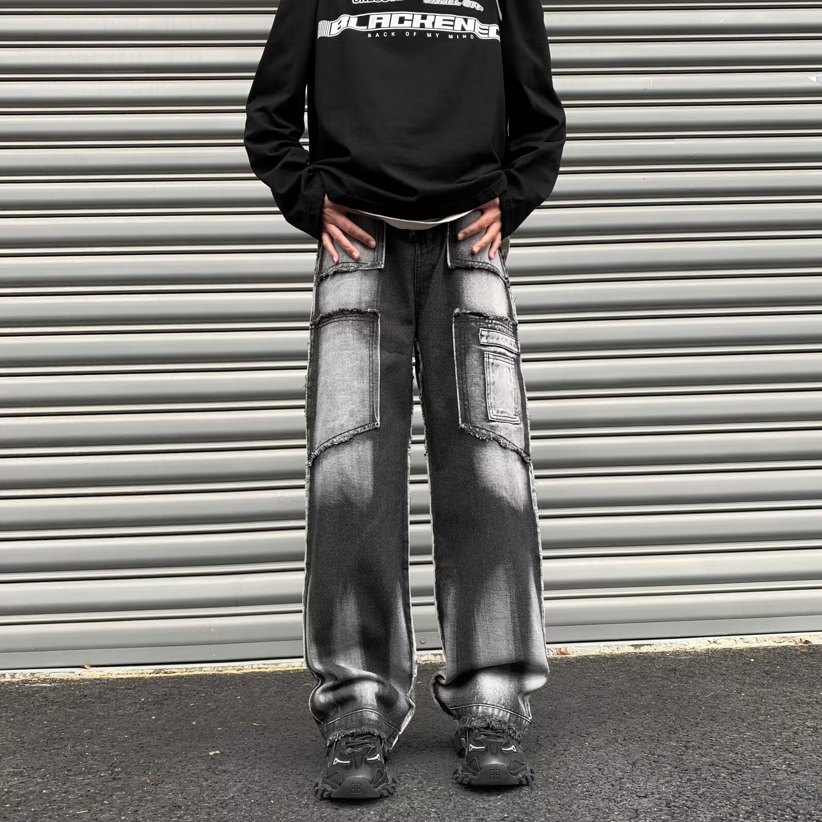 Cat Whiskers Raw Edge Patchwork Jeans