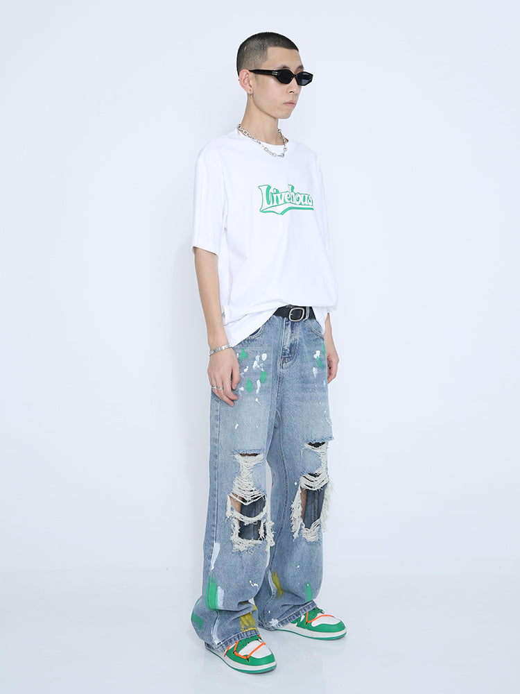 Paint Splash Distressed Jeans - Celestialzstreetwear
