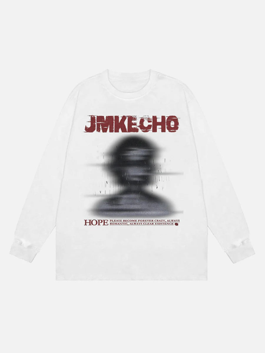 Blurred Silhouette Print Long Sleeve T-shirt - Celestialzstreetwear