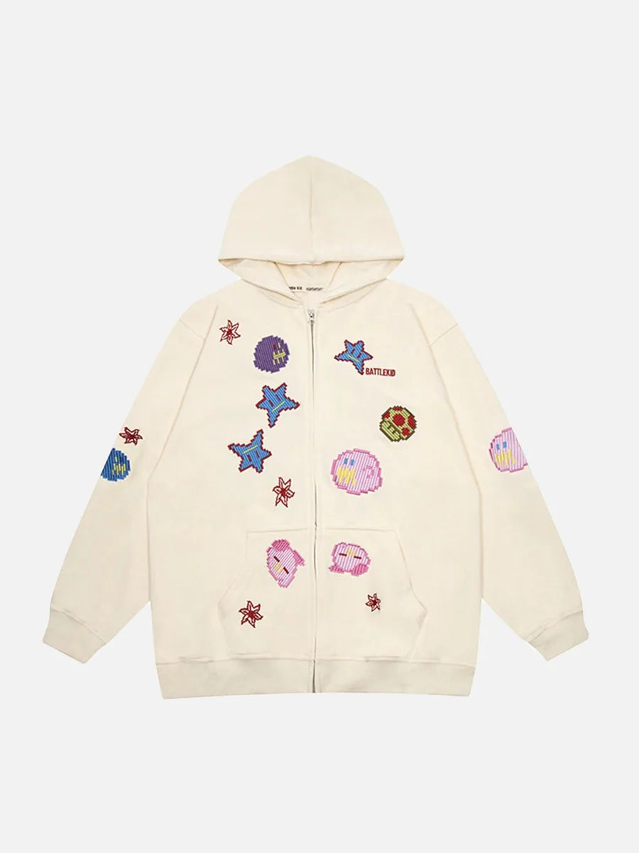 Planet Hooded Zipper Hoodie - Celestialzstreetwear