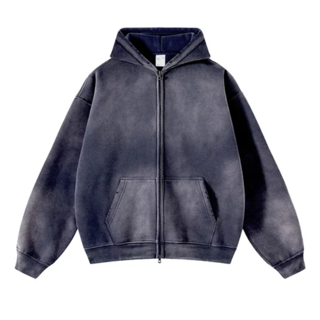 Double Washed Stained Zip-Up - Celestialzstreetwear