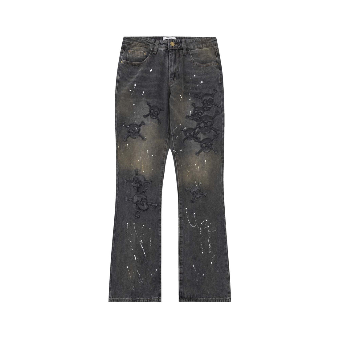 Skull Splash Flared Jeans - Celestialzstreetwear