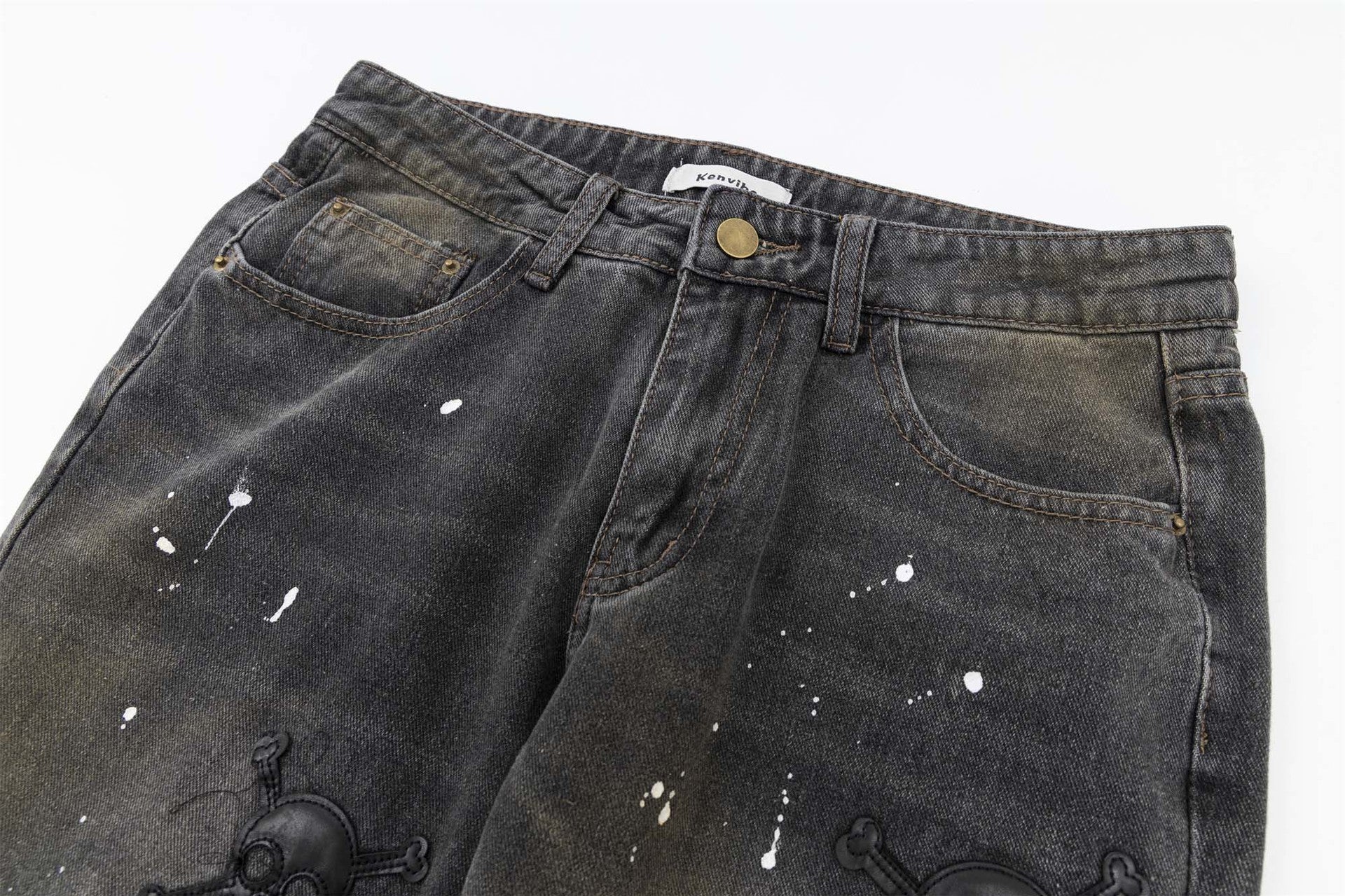 Skull Splash Flared Jeans - Celestialzstreetwear