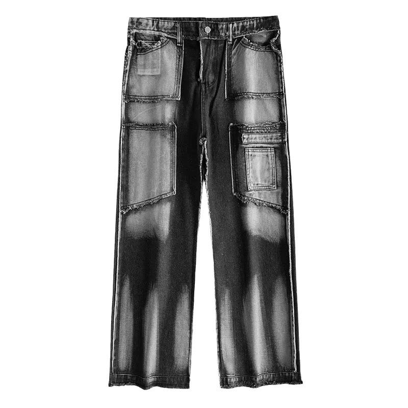 Cat Whiskers Raw Edge Patchwork Jeans - Celestialzstreetwear