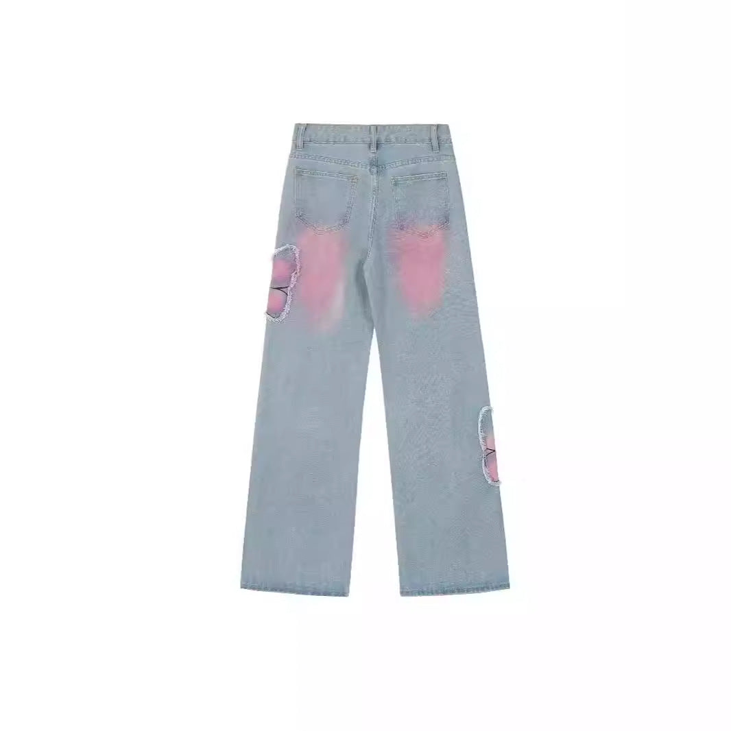 Tie Dye Butterfly Emboirdered Jeans