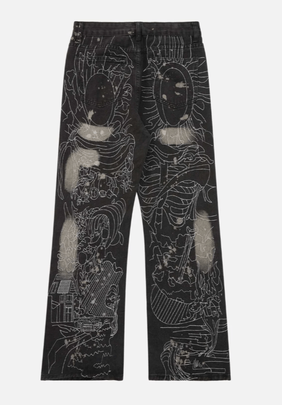 Topstitched White Straight-leg Jeans - Celestialzstreetwear