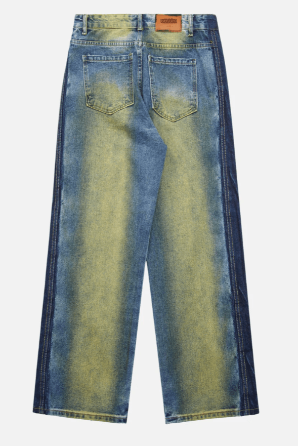 Hip-hop Washed Distressed Loose Spray-dyed Jeans - Celestialzstreetwear