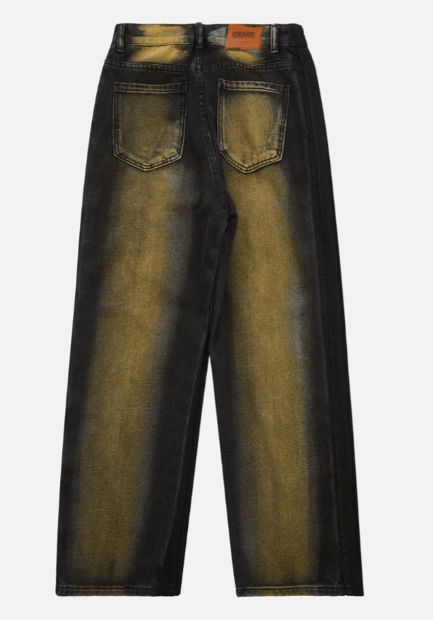 Hip-hop Washed Distressed Loose Spray-dyed Jeans - Celestialzstreetwear