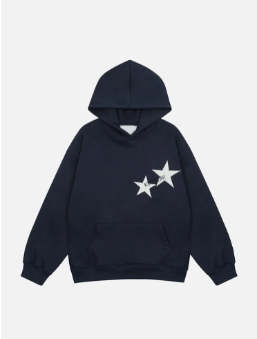 Double Star Print Hoodie - Celestialzstreetwear