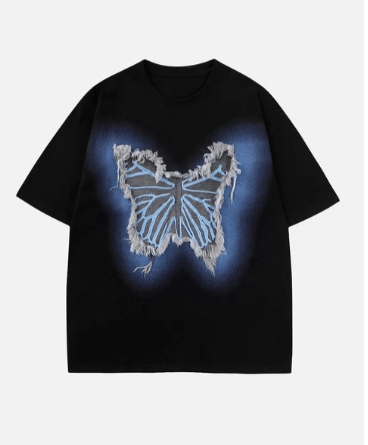 Emboirdery Butterfly Print T-Shirt - Celestialzstreetwear