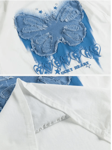 Emboirdery Butterfly Print T-Shirt - Celestialzstreetwear