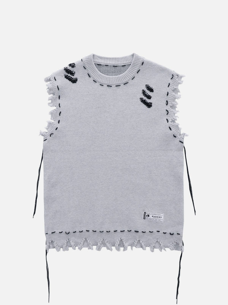 Hole Raw Edge Sweater Vest - Celestialzstreetwear