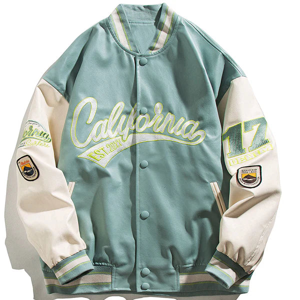 Vintage Leather Baseball Jacket Embroidered - Celestialzstreetwear