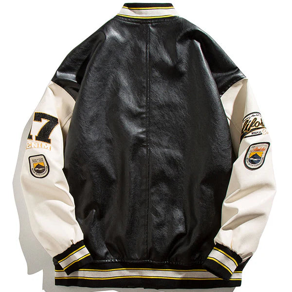 Vintage Leather Baseball Jacket Embroidered - Celestialzstreetwear