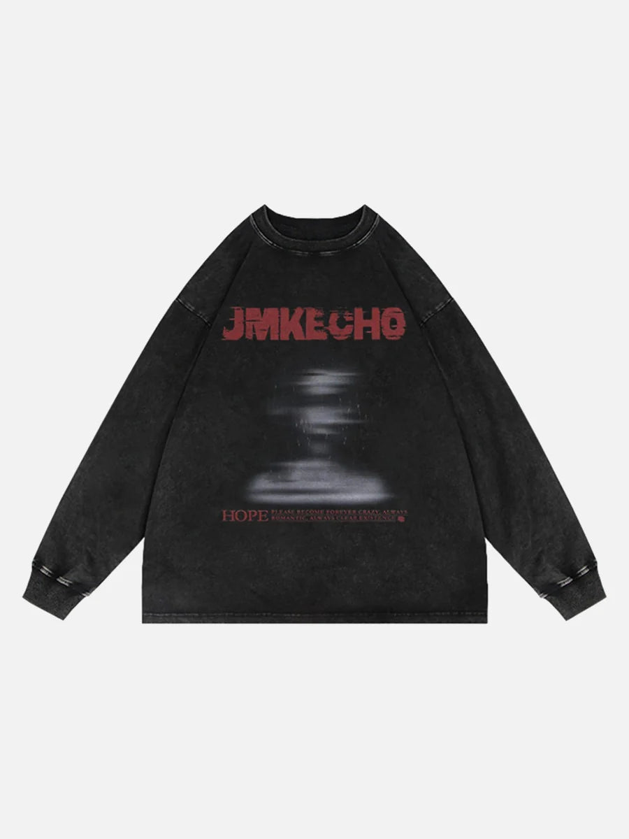 Blurred Silhouette Print Long Sleeve T-shirt - Celestialzstreetwear