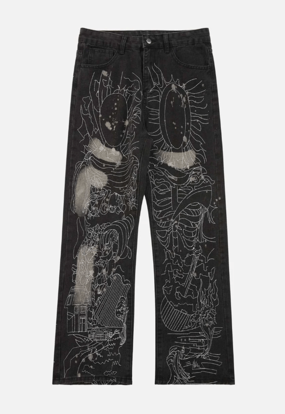 Topstitched White Straight-leg Jeans - Celestialzstreetwear