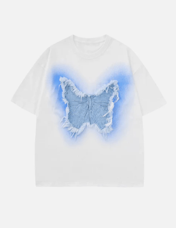 Emboirdery Butterfly Print T-Shirt - Celestialzstreetwear